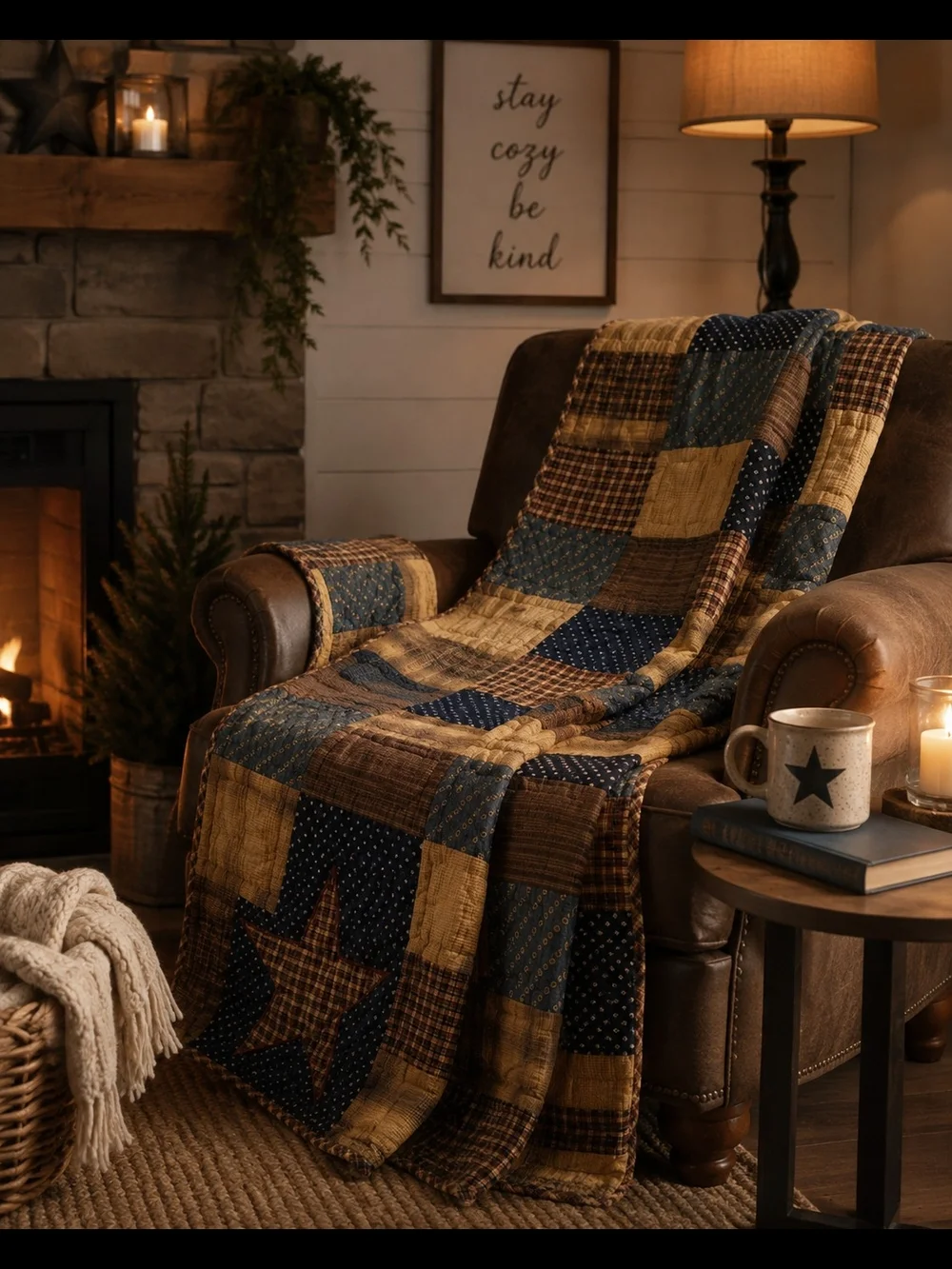 NWOT-Three Piece Patriotic Quilt Set- Blue & Brown
